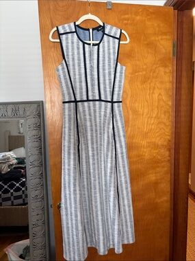 ME+EM Navy and White Striped Sleeveless Midi Dress